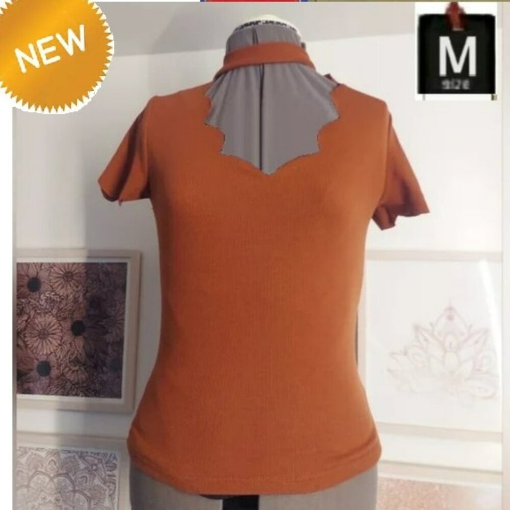 H&M Women's Rust Short Sleeve Blouse